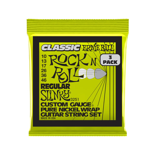 Ernie Ball Regular Slinky Classic Rock N Roll Electric Guitar Strings, 10-46, 3-Pack