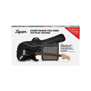 Squier Affinity Series HSS Stratocaster Guitar Pack, Laurel FB, Charcoal Frost Metallic, 230V, UK