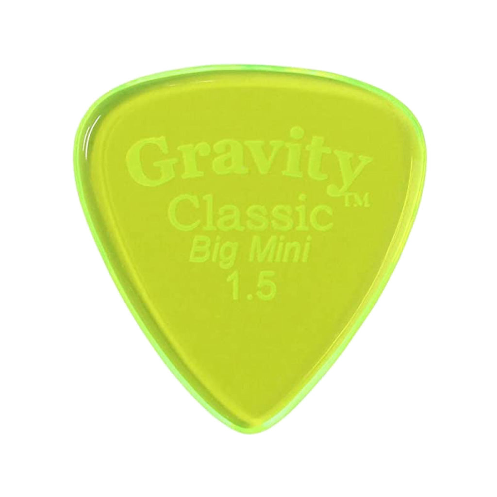Gravity Classic Big Mini 1.5mm Guitar Pick, Polished Fluorescent Green