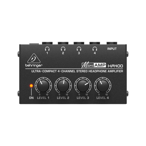 Behringer HA400 Microamp Ultra-Compact 4-Channel Stereo Headphones Amplifier, UK Plug