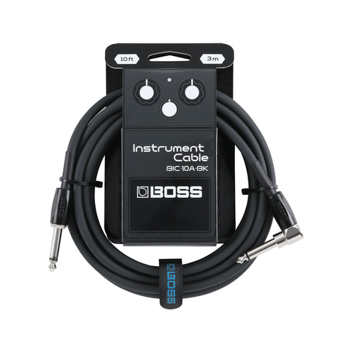 BOSS BIC-10A-BK Straight to Right Angle Instrument Cable, 10FT, Black