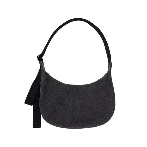 Baggu Medium Denim Crescent Bag, Washed Black Denim