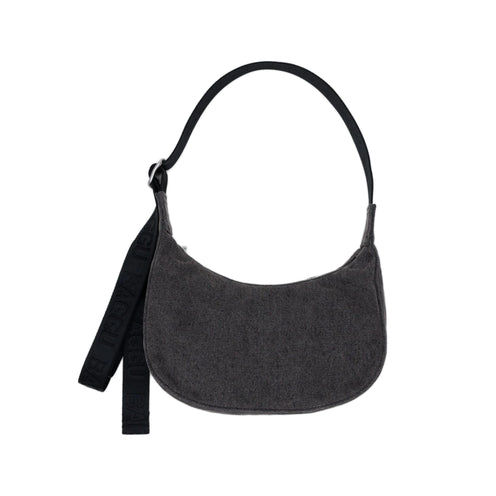 Baggu Small Denim Crescent Bag, Washed Black Denim