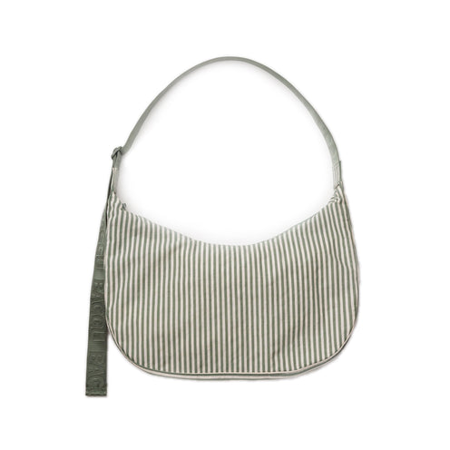 Baggu Large Nylon Crescent Bag, Sage Stripe