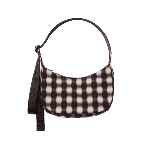 Baggu Small Nylon Crescent Bag, Blurred Gingham Brown