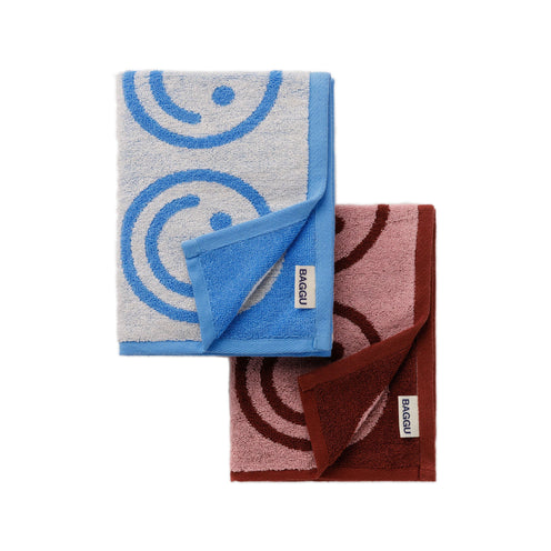 Baggu Hand Towel, Sky Blue and Blush Happy, Set of 2