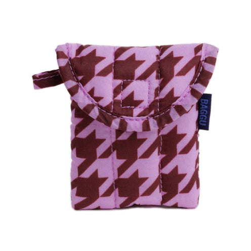 Baggu Puffy Earbuds Case, Pink Houndstooth