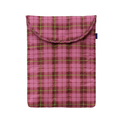 Baggu Puffy 13/14 inch Laptop Sleeve, Azalea Pink Tartan