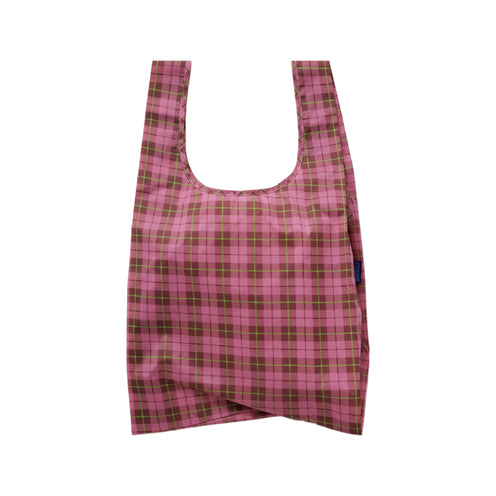 Baggu Standard Shopper Bag, Azalea Pink Tartan