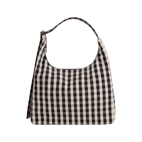 Baggu Nylon Shoulder Bag, Black and Cream Gingham