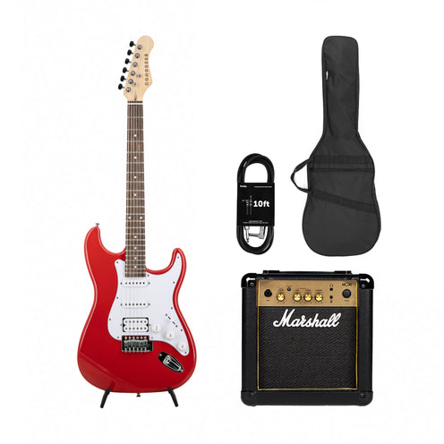 Congress CST150 LR HSS Electric Guitar, Fiesta Red w/ Marshall MG10G Bundle