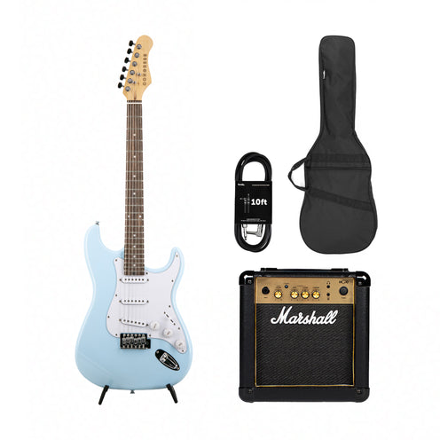 Congress CST150 LR SSS Electric Guitar, Sonic Blue w/ Marshall MG10G Bundle