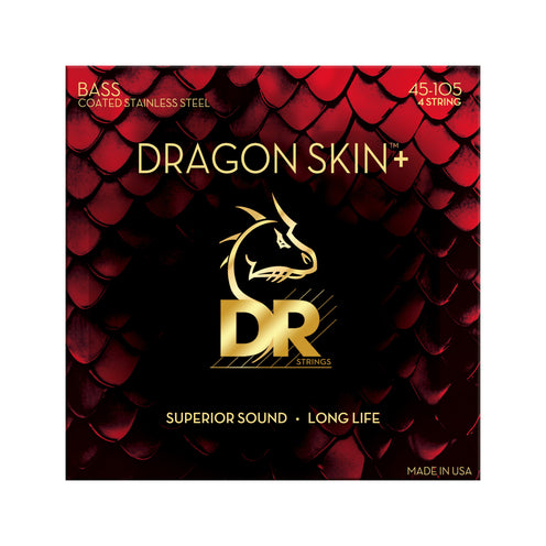 DR Strings DBS-45 Dragon Skin+ Stainless Steel 4-String Bass Guitar Strings, Medium, 45-105