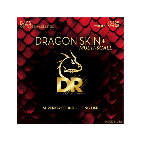 DR Strings DBS5M5-45 Dragon Skin+ Multi-Scale Stainless Steel 5-String Bass Strings, Medium, 45-125
