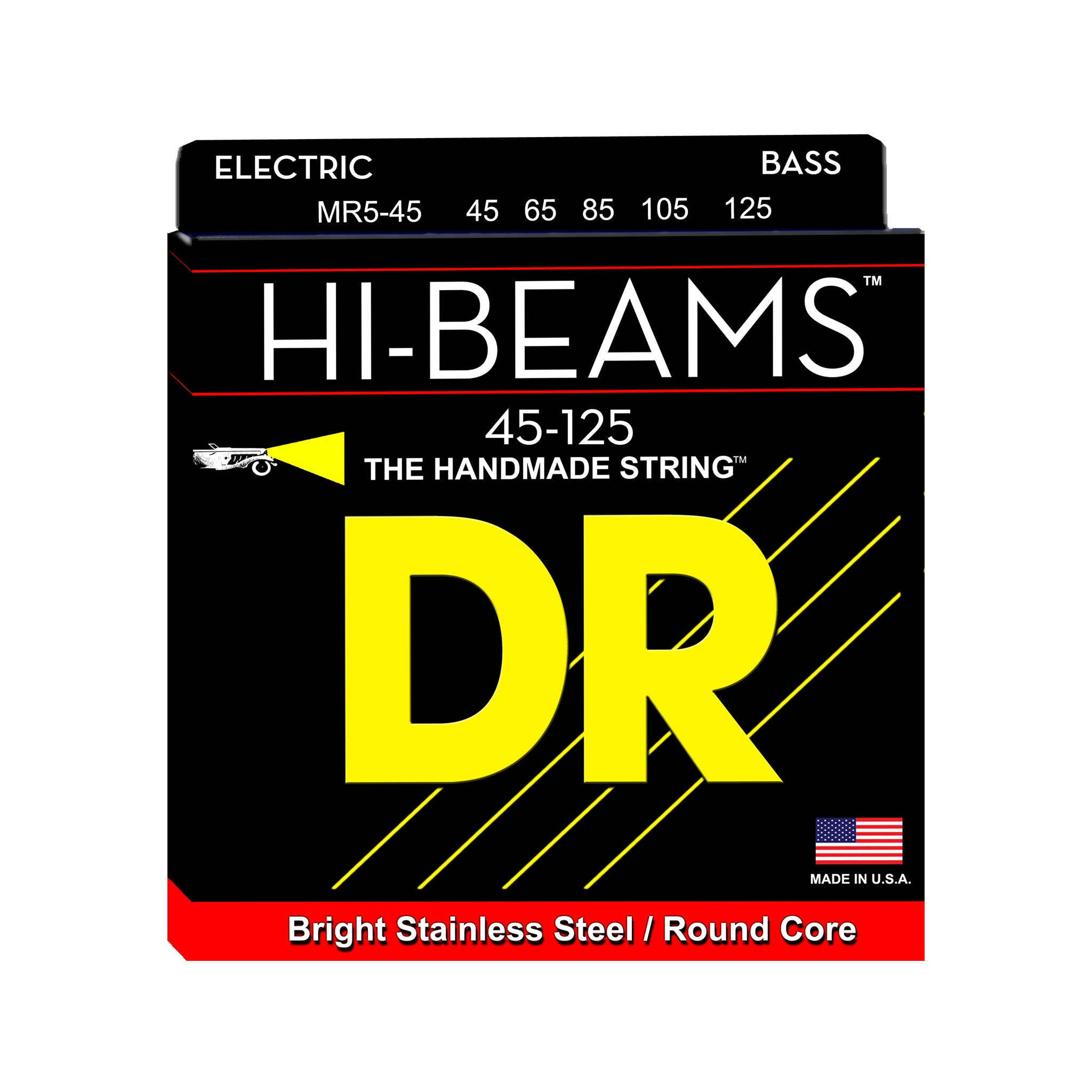 DR Strings MR5-45 Hi-Beam Stainless Steel 5-String Bass Guitar Strings, Medium, 45-125
