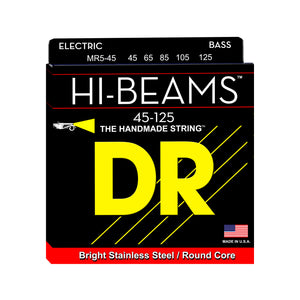DR Strings MR5-45 Hi-Beam Stainless Steel 5-String Bass Guitar Strings, Medium, 45-125