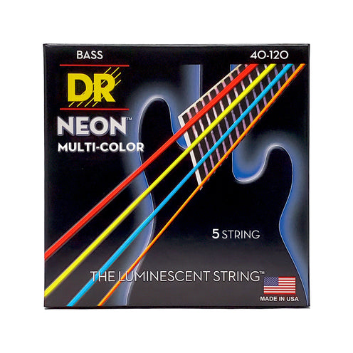 DR Strings NMCB5-40 Hi-Def Neon Multi-Color K3 Coated 5-String Bass Guitar Strings, Light, 40-100