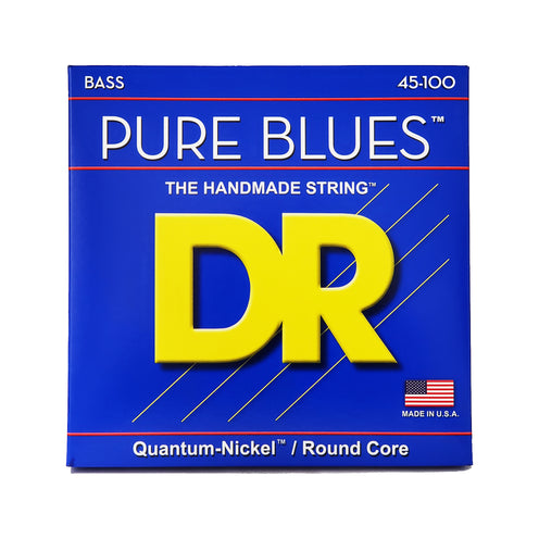 DR Strings PB-45/100 Pure Blues Quantum-Nickel/Round Core Bass Guitar Strings, Medium-Light, 45-100
