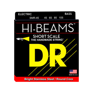 DR Strings SMR-45 Hi-Beam Stainless Steel 4-String Bass Guitar Strings, Medium, 45-105, Short Scale