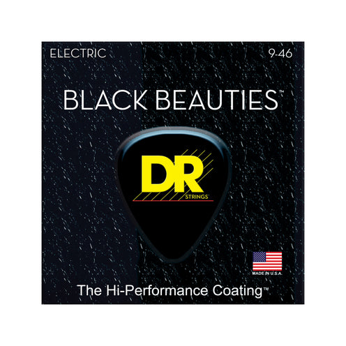 DR Strings BKE-9/46 Black Beauties K3 Coated Electric Guitar Strings, Light Heavy, 9-46