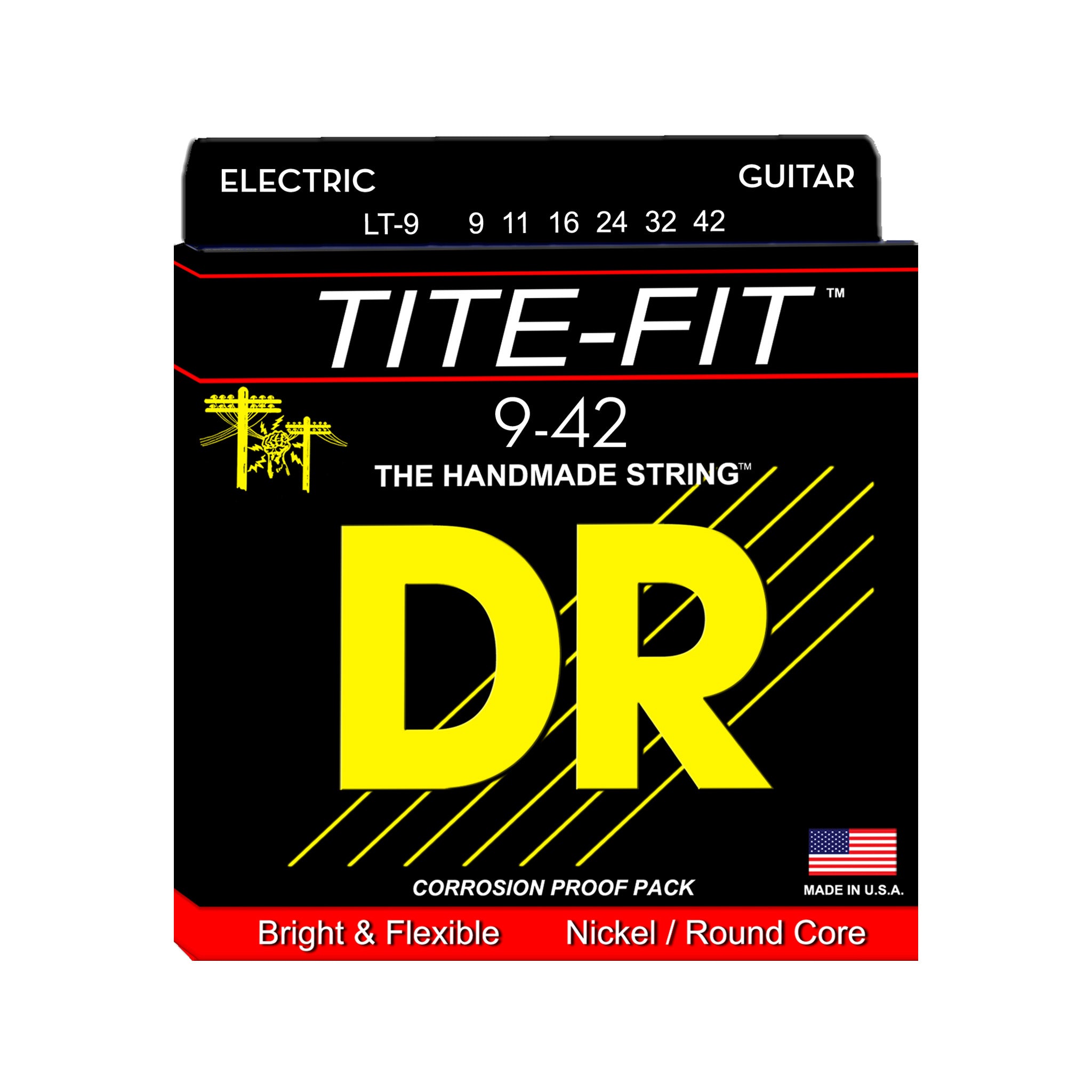 DR Strings LT-9 Tite-Fit Compression Wound Electric Guitar Strings, Light, 9-42