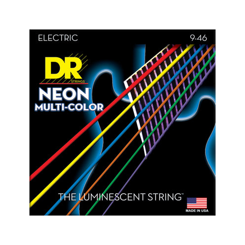DR Strings NMCE-9/46 Hi-Def Neon Multi-Color K3 Coated Electric Guitar Strings, Light Heavy, 9-46