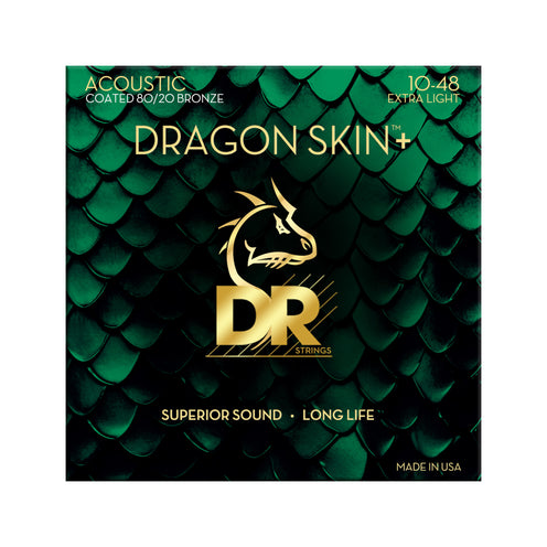 DR Strings DA8-10 Dragon Skin+ Coated 80/20 Bronze Acoustic Guitar Strings, Extra Light, 10-48