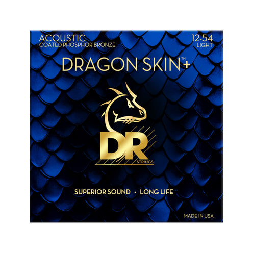 DR Strings DAP-12 Dragon Skin+ Coated Phosphor Bronze Acoustic Guitar Strings, Light, 12-54