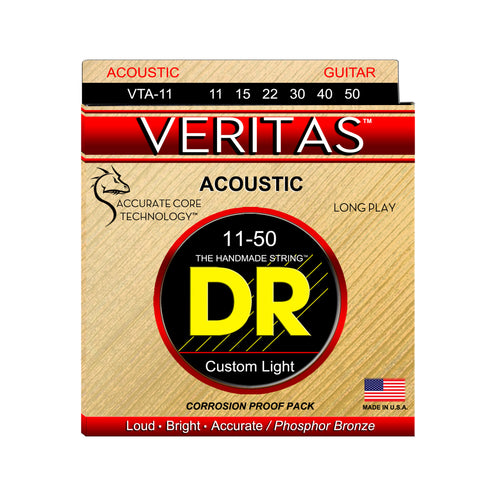 DR Strings VTA-11 Veritas Phosphor Bronze Acoustic Guitar Strings, Custom Light, 11-50