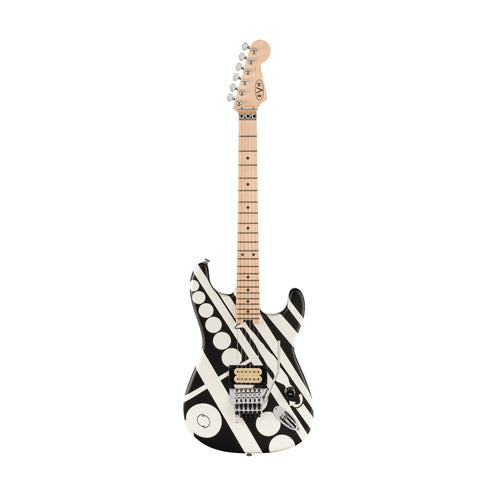 EVH Striped Series Circles Electric Guitar w/Bag, Maple FB, White and Black