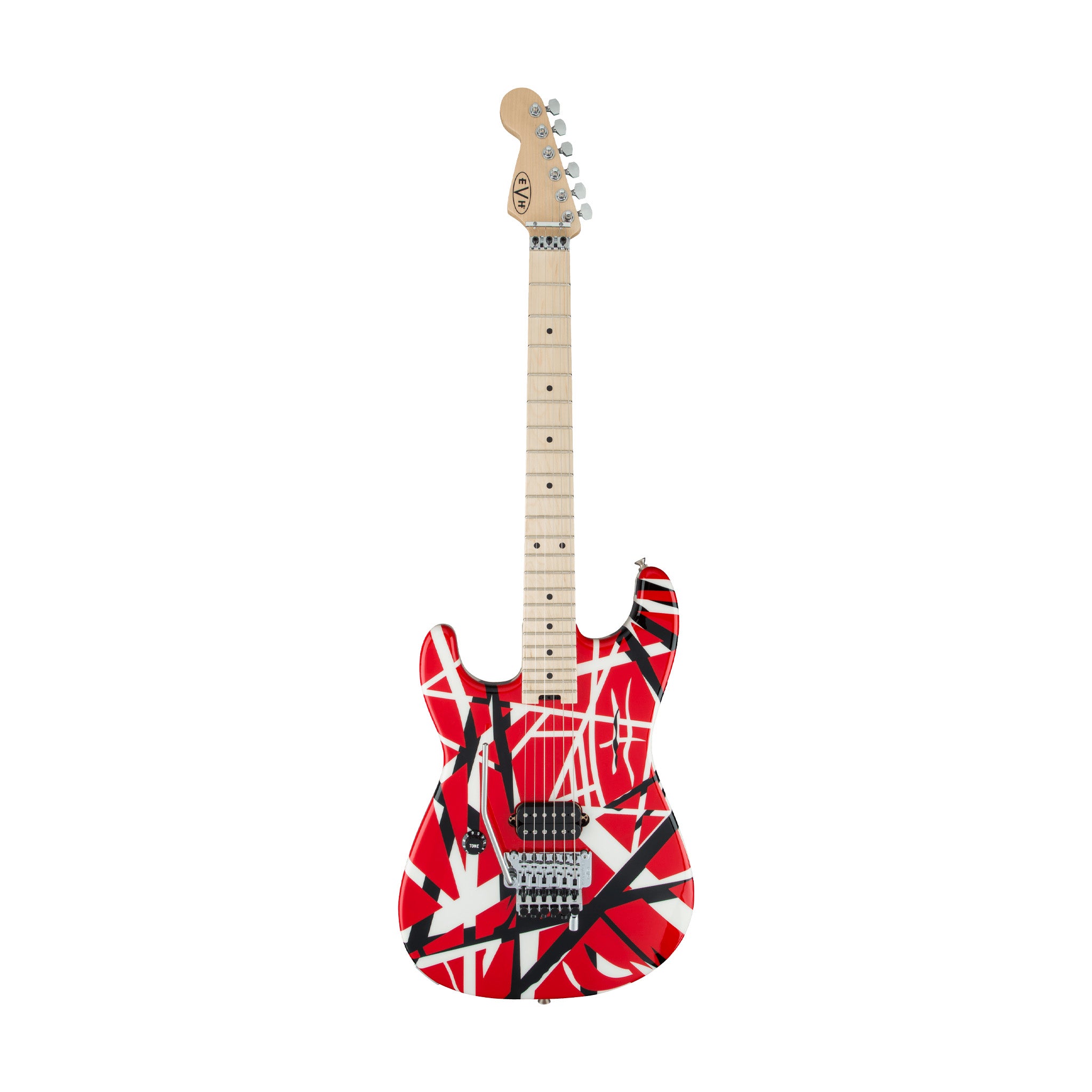 EVH Striped Series Left-Handed Electric Guitar, Maple FB, Red/Black and White Stripes