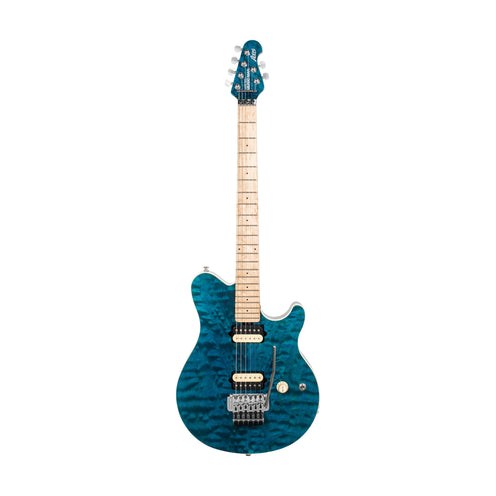 Ernie Ball Music Man 30th Anniversary Axis Electric Guitar, Maple FB, Translucent Blue Quilt
