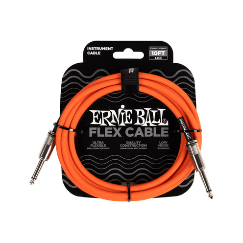 Ernie Ball 10FT Flex Straight to Straight Instrument Cable, Orange