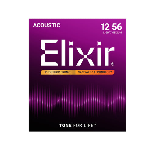 Elixir 16077 Nanoweb Phosphor Bronze Acoustic Guitar Strings, Light-Medium, 12-56