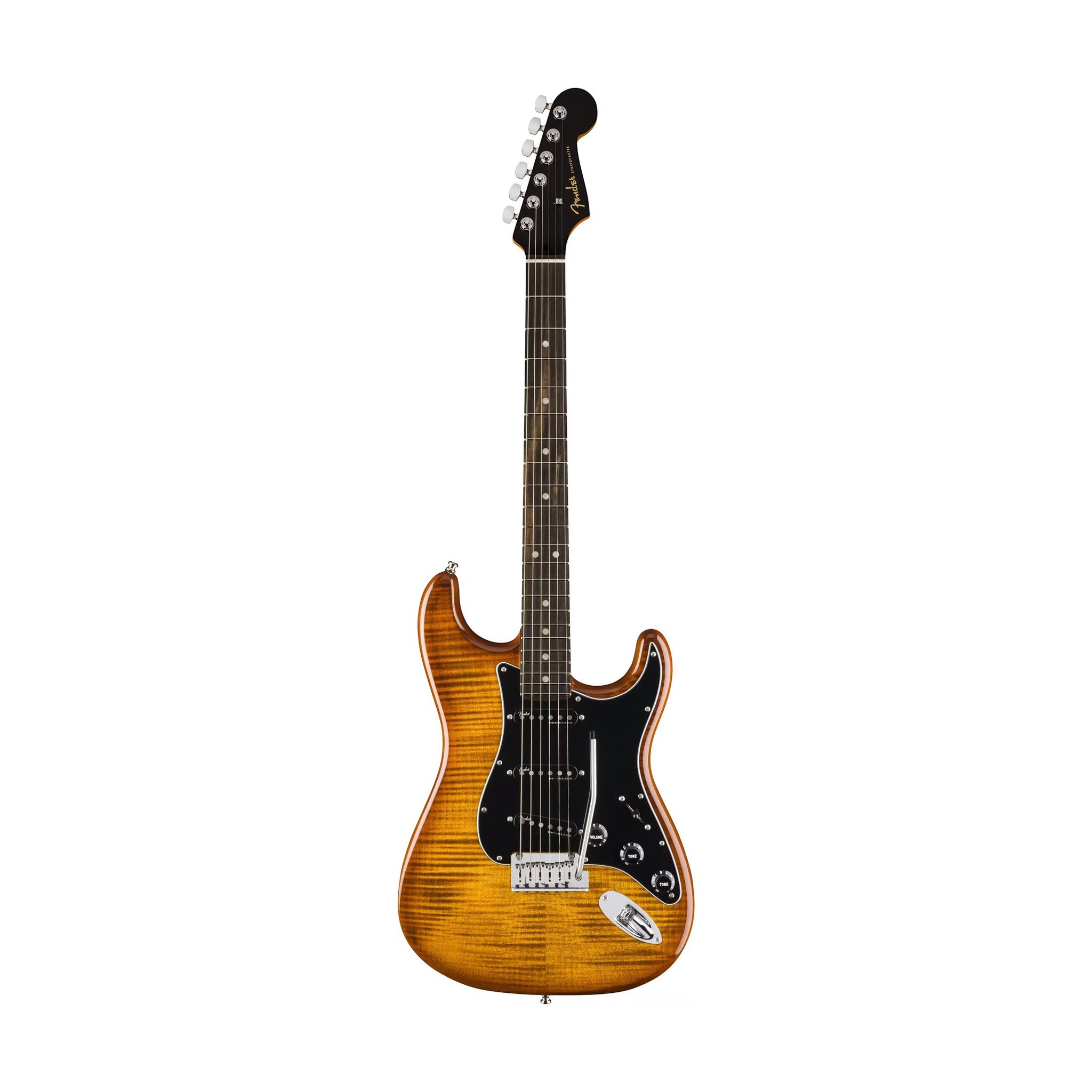 Fender American Ultra Limited Edition Stratocaster Electric Guitar, Ebony FB, Tiger