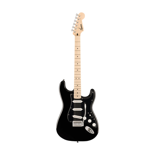 Squier FSR Sonic Stratocaster Electric Guitar w/Black PG & White Plastic Parts, Maple FB, Black