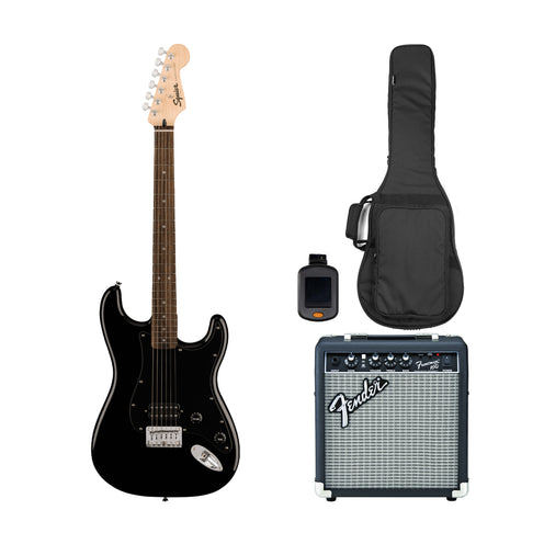 Squier Sonic Stratocaster HT H Electric Guitar Bundle w/Black Pickguard, Laurel FB, Black (SG)
