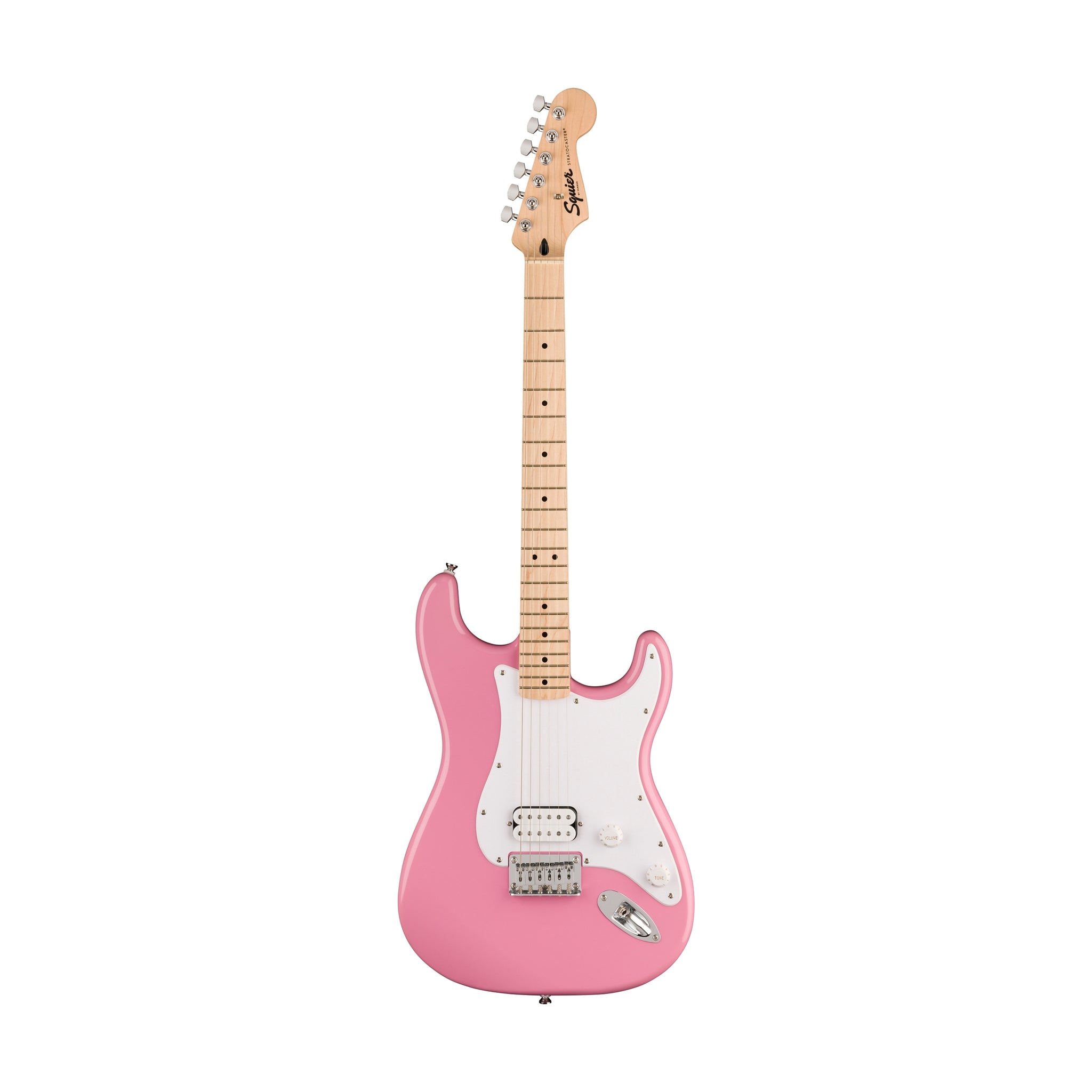 Squier Sonic Stratocaster HT H Electric Guitar w/White Pickguard, Maple FB, Flash Pink