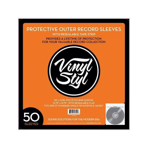 Vinyl Styl 12 Inch Outer Record Sleeves - Resealable Flap, 50 Count, Clear