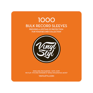 Vinyl Styl 12inch Open Top Outer Record Sleeves, 1000 Count, Clear