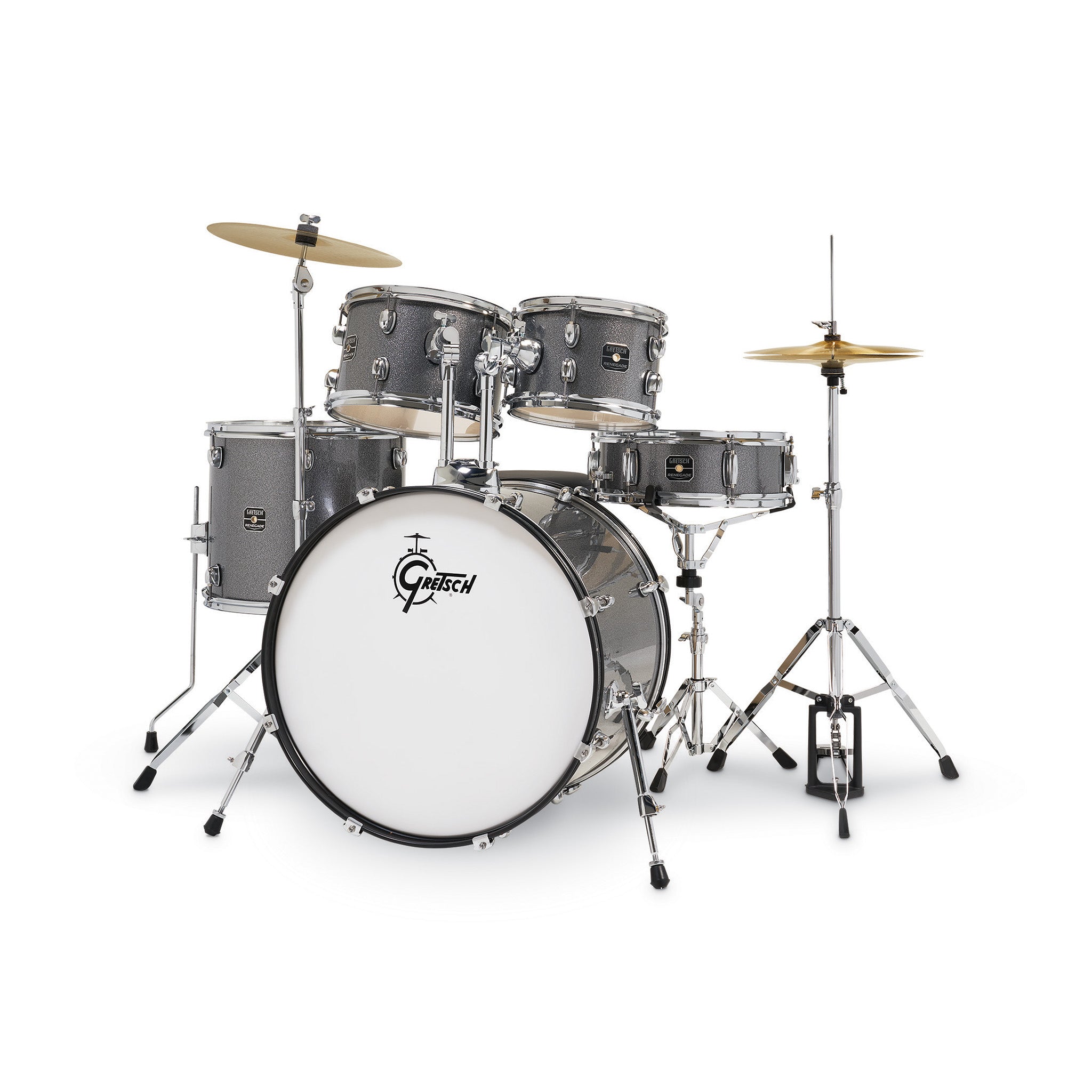 Gretsch RGE625GS Renegade 5-Piece Drum Kit w/Hardware+Cymbals(13H+15CR), Grey Sparkle