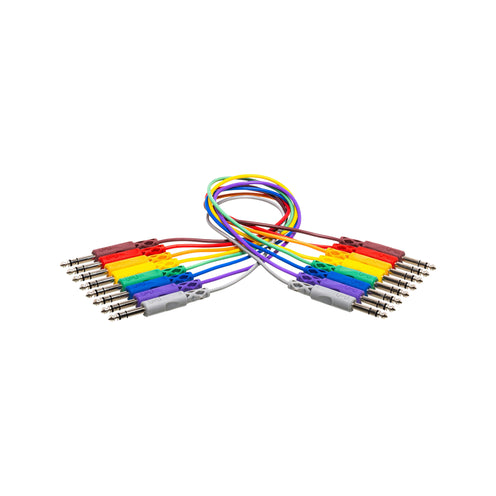 Hosa CSS-845 1.5Foot 1/4-in TRS Male to 1/4-in TRS Male Patch Cable, Pack of 8, Various Colors