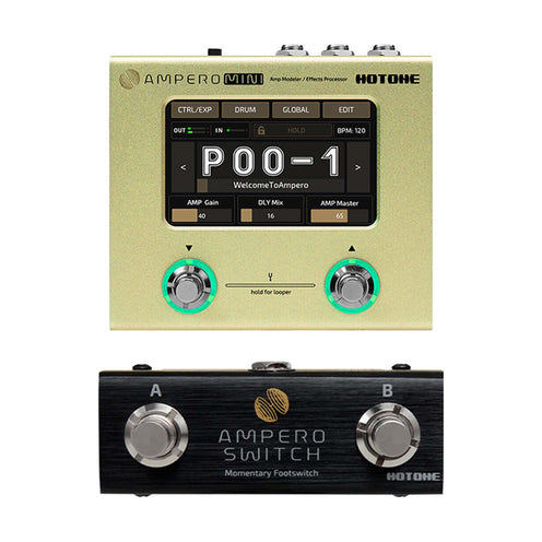 Hotone MP-50MT Ampero Mini Multieffects Pedal w/9V adapter, Mustard, Bundle