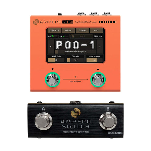 Hotone MP-50OR Ampero Mini Multieffects Pedal w/9V adapter, Orange, Bundle