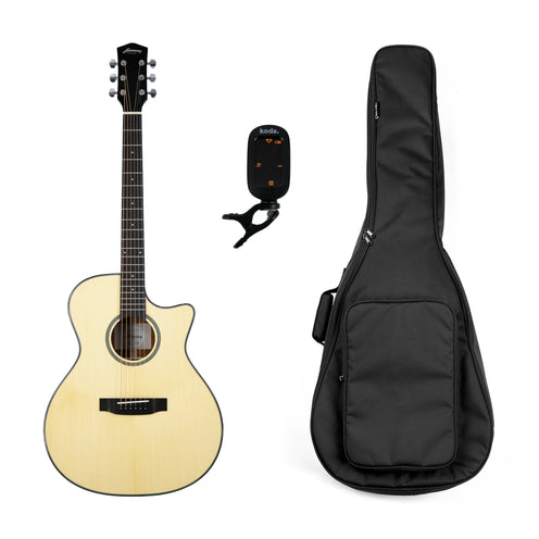 Harmony Foundation Series Terra FS GA Cutaway Acoustic Guitar, Natural Gloss Bundle