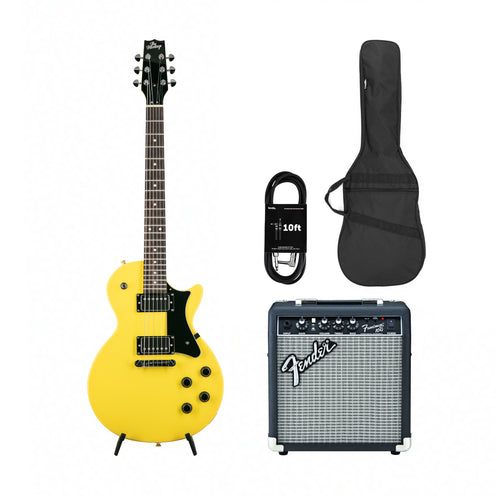 Heritage Ascent Collection H-137 Humbucker Mounted Pickguard Electric Guitar, Marigold Yellow w/ Fender Frontman 10G Bundle