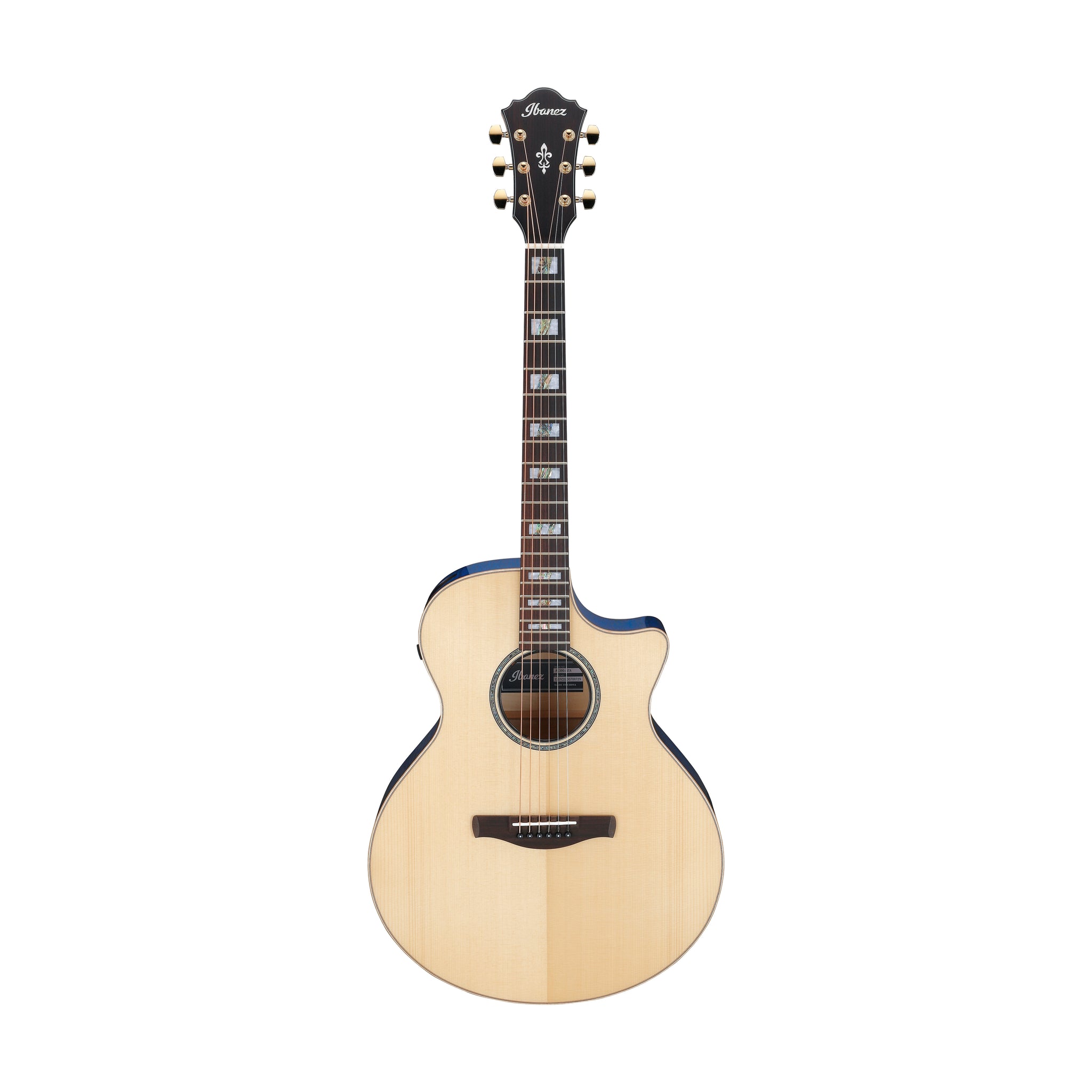Ibanez AE390-NTA Acoustic Guitar w/Natural High Gloss Top, Aqua Blue High Gloss Back & sides