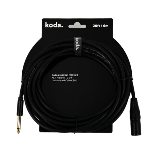 koda essential KUBC20 XLR Male to TS 1/4 inch Unbalanced Cable, 20ft