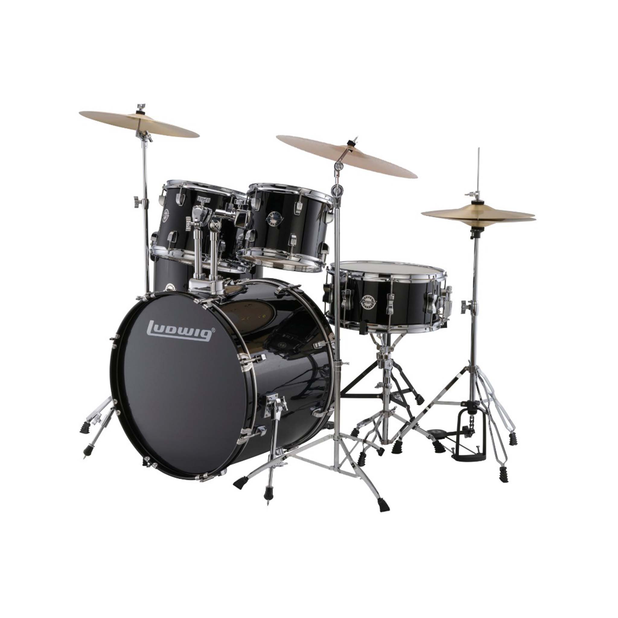 Ludwig LC16011 Accent Fuse 5-Piece Drums Set w/Hardware+Throne+Cymbal, Black Cortex