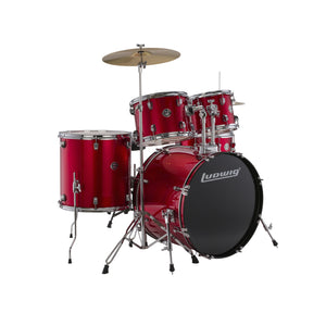 Ludwig LC16014 Accent Fuse 5-Piece Drums Set w/Hardware+Throne+Cymbal, Red Foil